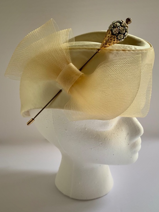 Bollman 100% Wool Doeskin Satin Tilt Hat Ivory w/ Horsehair Bow Vintage main image 7